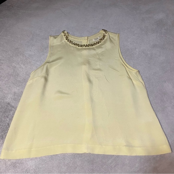 J.Crew JCrew Collection Silk Beaded Shell Tank Size 16 Light Pineapple *flaw - Picture 1 of 16